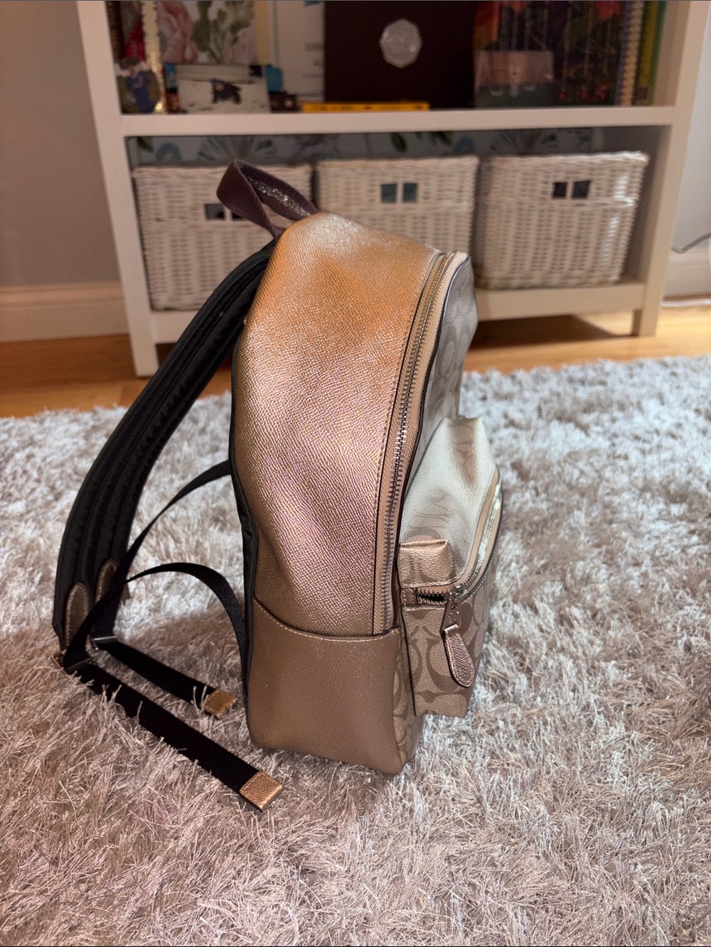 Coach Metallic Rose Gold Signature Mini Backpack - Picture 7 of 8